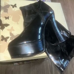 Pleaser Shiny Black Heeled Boots